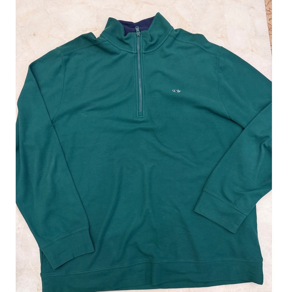 Vineyard Vines Mens XL Green 100% Cotton Pique 1/4 Zip Pullover